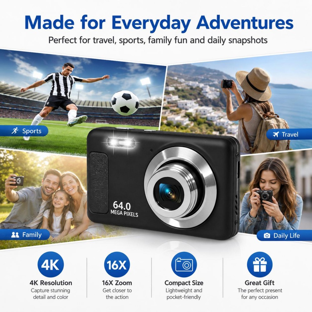 4K 울트라 HD 휴대용 디지털 카메라 64MP 16배 - Electronic Gadgets For Home 리뷰 및 가격