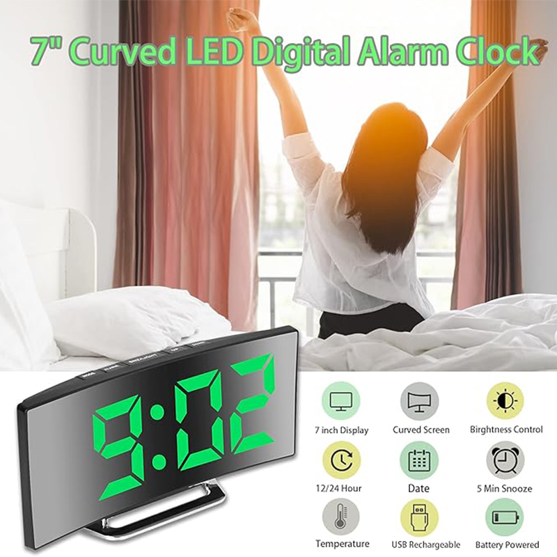 LED 디지털 알람 시계 곡선 스크린 미러 무소음 전자 - Electronic Gadgets For Home 리뷰 및 가격