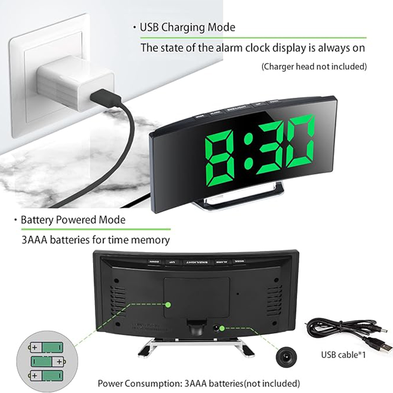LED 디지털 알람 시계 곡선 스크린 미러 무소음 전자 - Electronic Gadgets For Home 리뷰 및 가격
